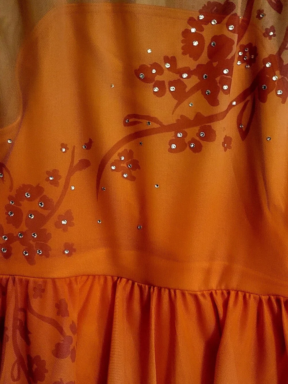 Weissman Orange to Pink Gradient Costume with Floral Rhinestones